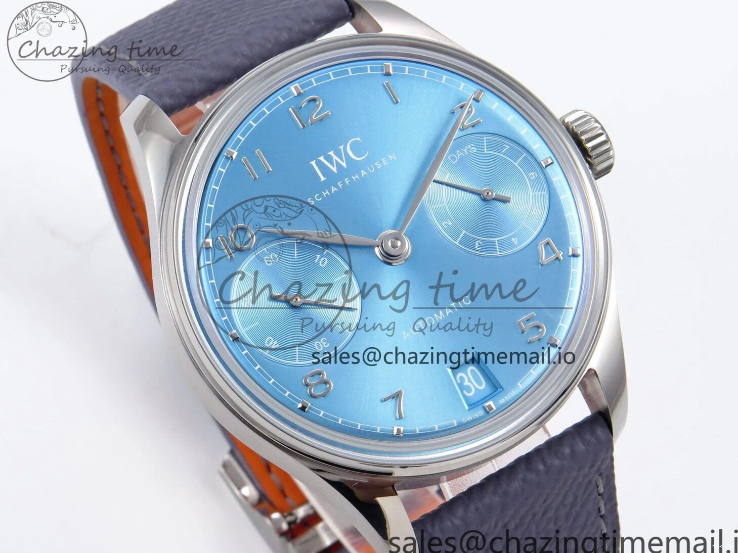 MIROTIME 0502 Lightweight Portugieser Automatic SS IW501708 APSF 1:1 Best Edition Light Blue Dial on Gray Leather Strap A 7012
